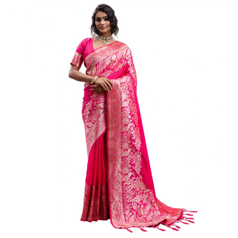 Women's Silk Blend Printed Saree — Pink · 2541