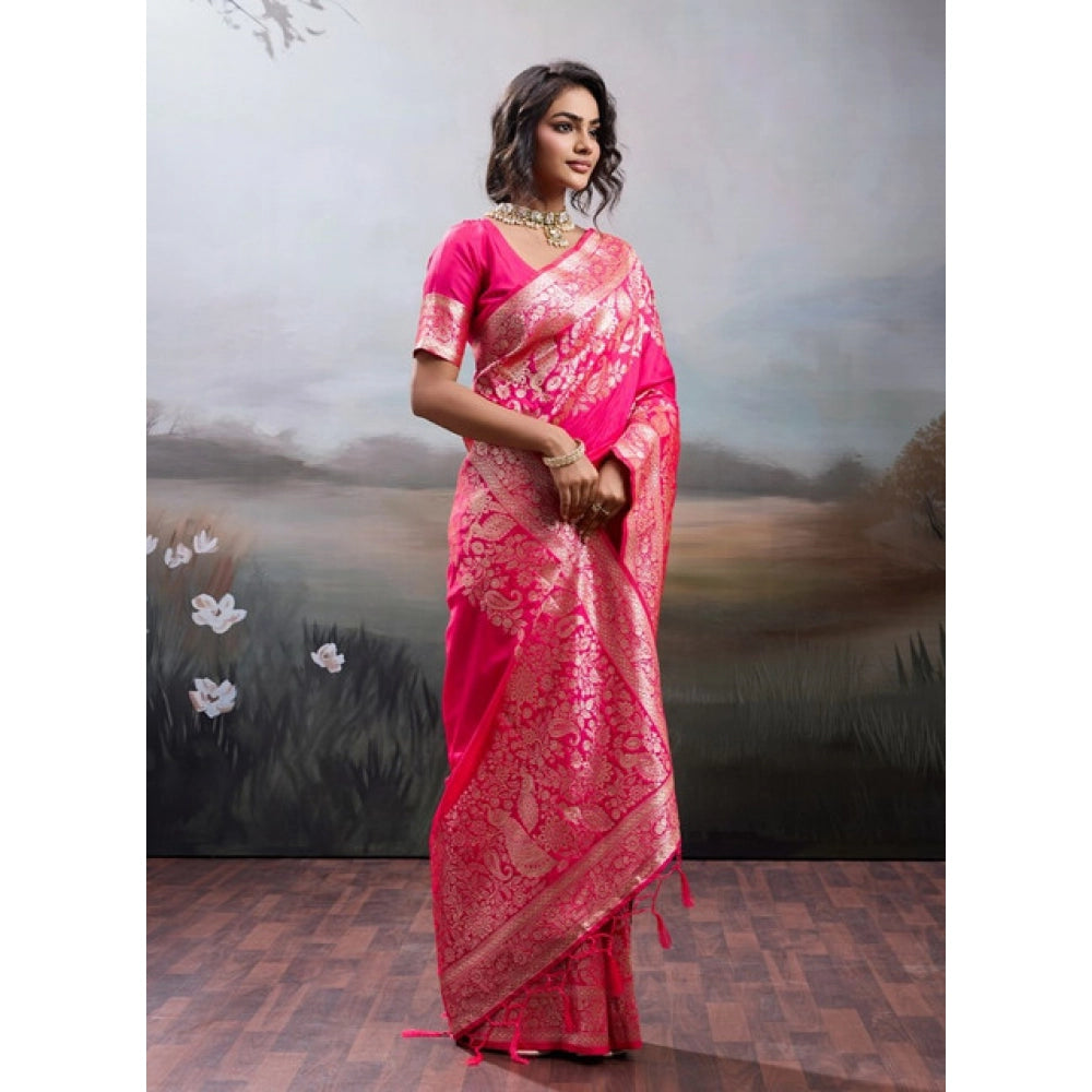 Women's Silk Blend Printed Saree — Pink · 2541