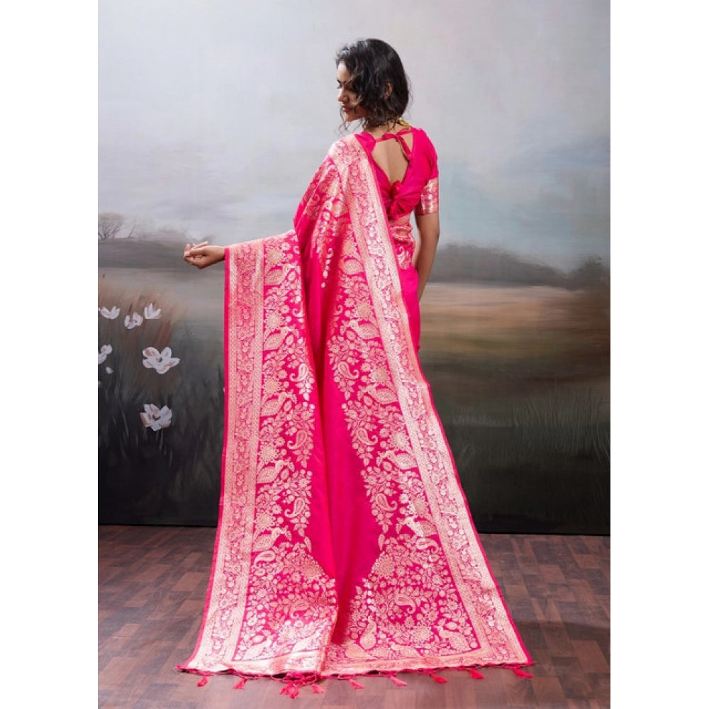 Women's Silk Blend Printed Saree — Pink · 2541