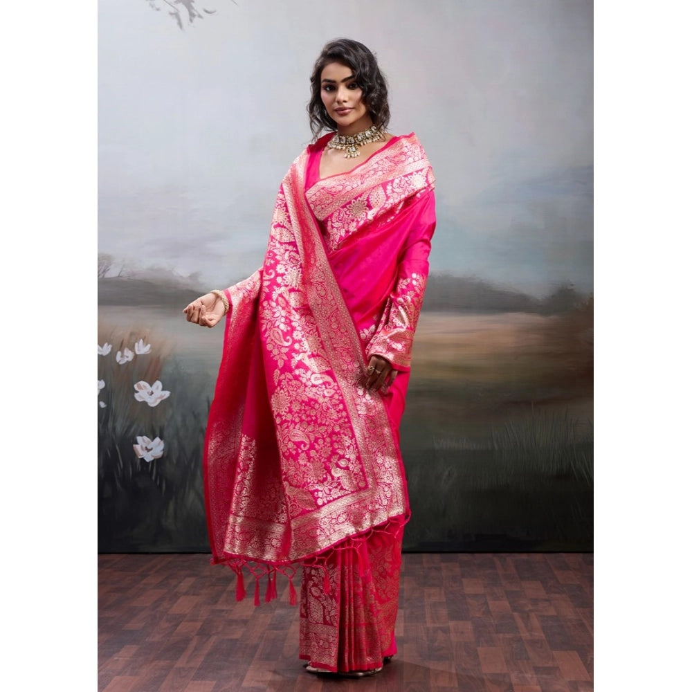 Women's Silk Blend Printed Saree — Pink · 2541