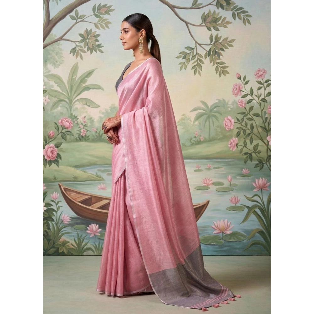 Women's Tissue Silk Solid Saree — Baby Pink
