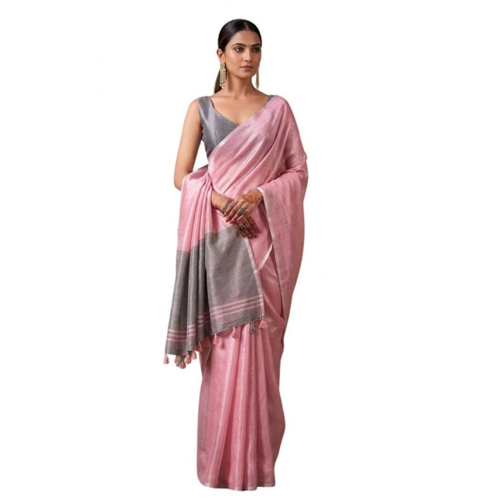 Women's Tissue Silk Solid Saree — Baby Pink