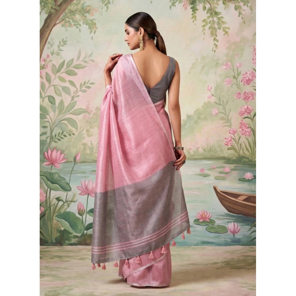Women's Tissue Silk Solid Saree — Baby Pink