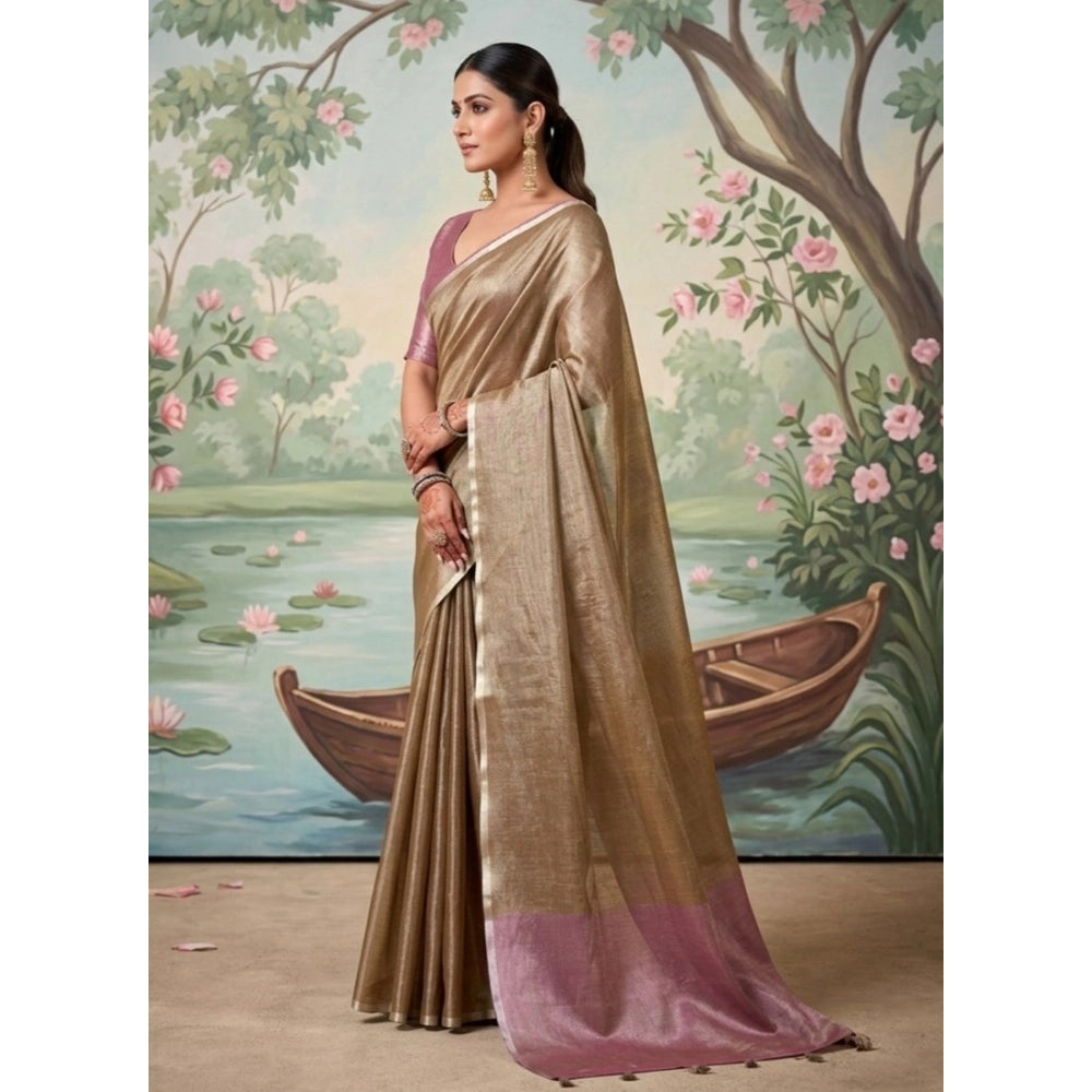 Women's Tissue Silk Solid Saree — Brown
