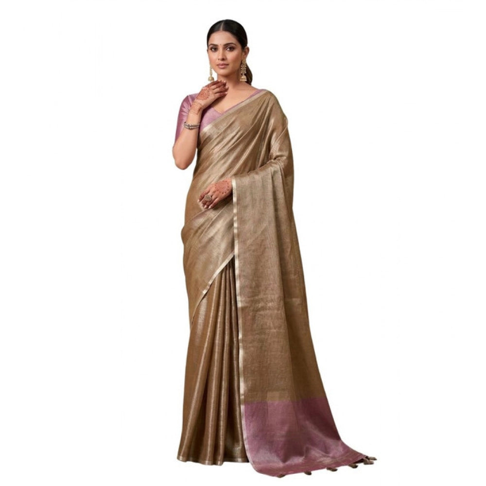 Women's Tissue Silk Solid Saree — Brown
