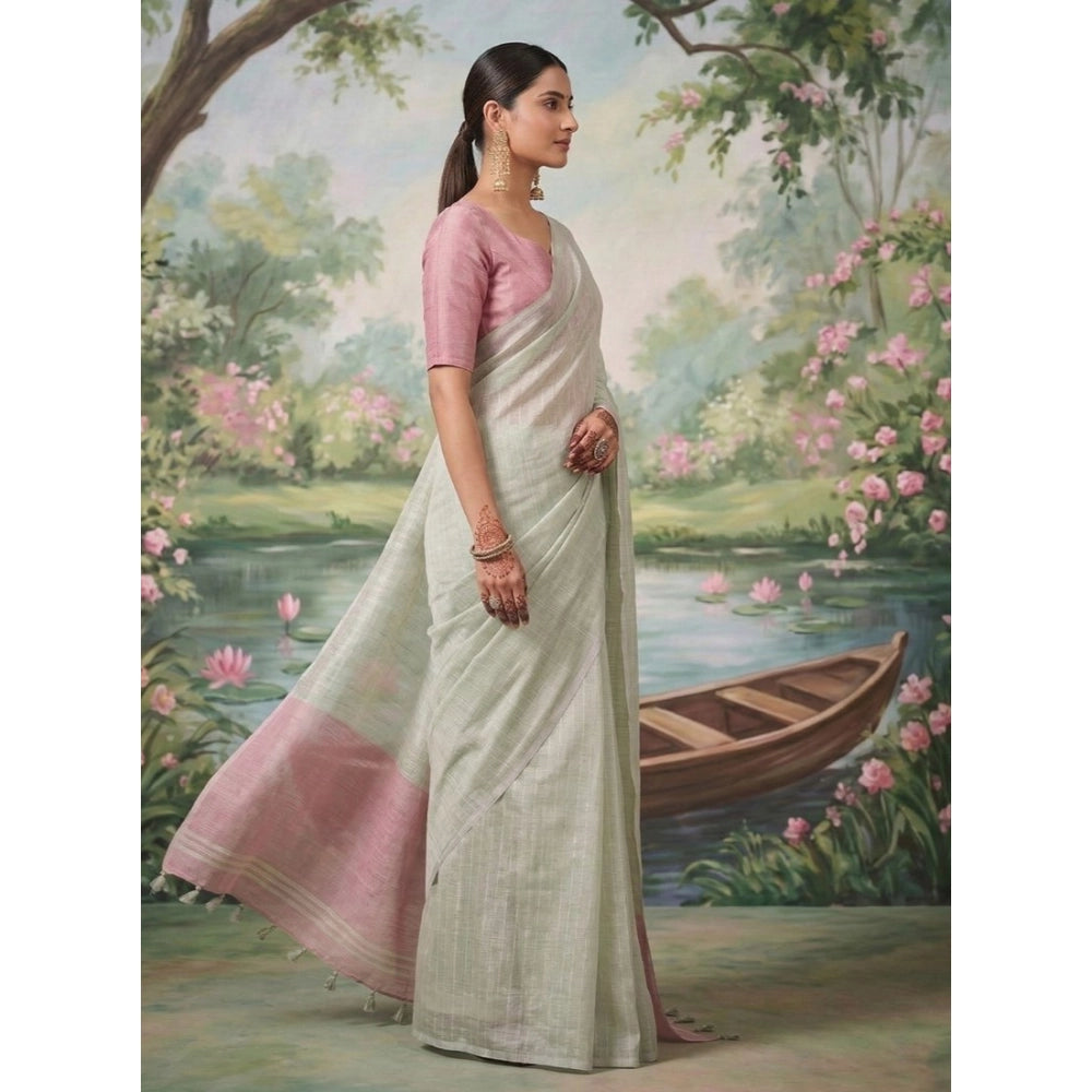 Women's Tissue Silk Solid Saree — Silver