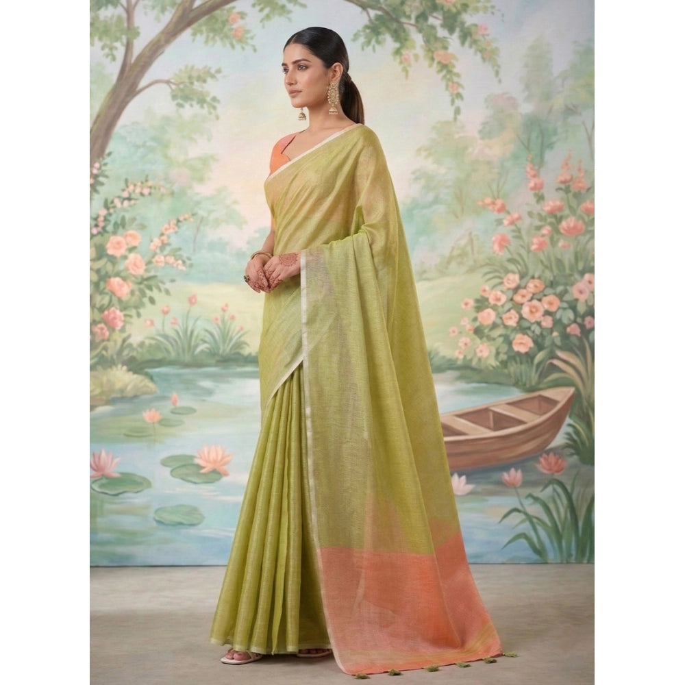 Women's Tissue Silk Solid Saree — Green