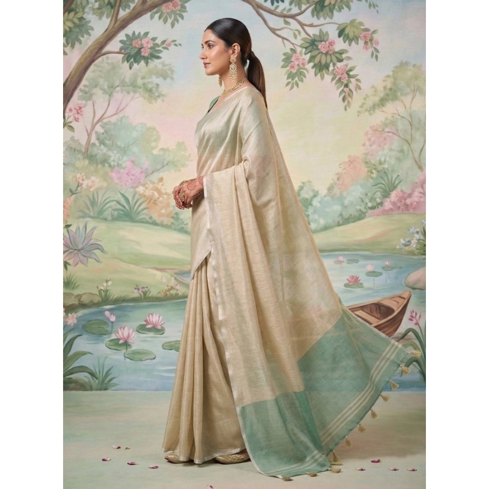 Women's Tissue Silk Solid Saree — Beige