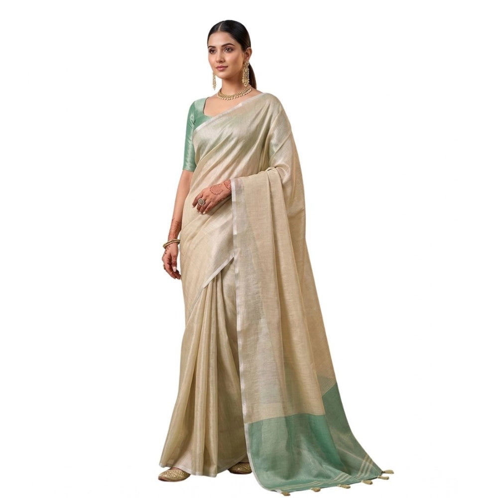 Women's Tissue Silk Solid Saree — Beige