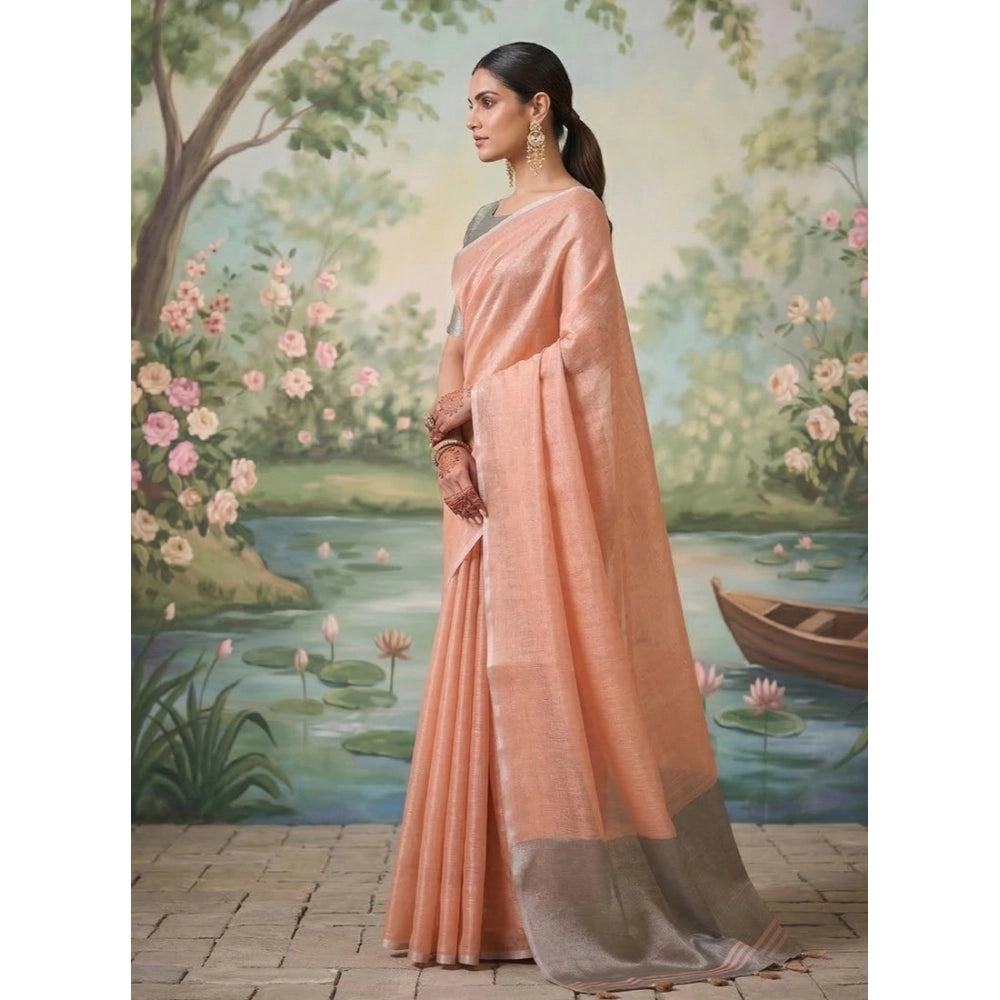 Women's Tissue Silk Solid Saree — Peach · 2547