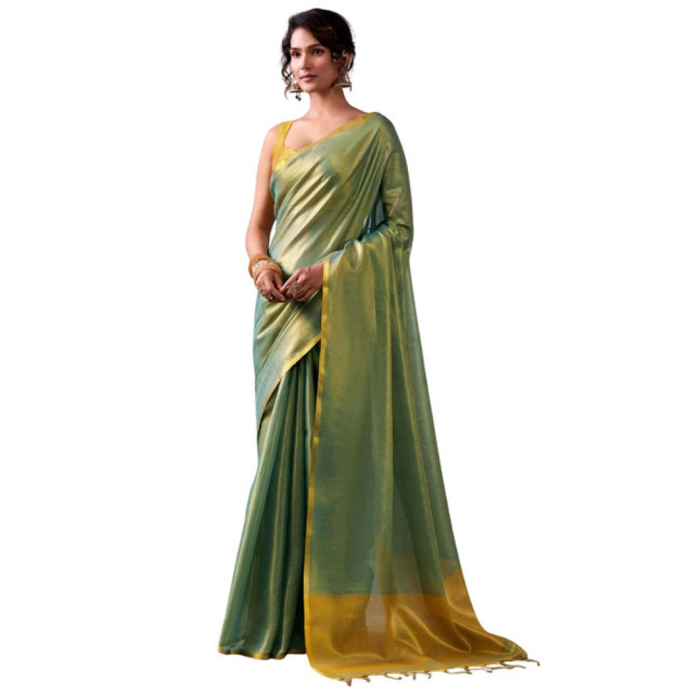Women's Tissue Silk Solid Saree — Light Green