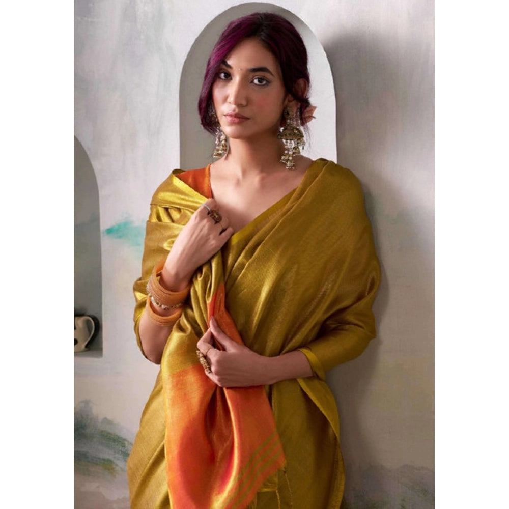 Women's Tissue Silk Solid Saree — Mustard