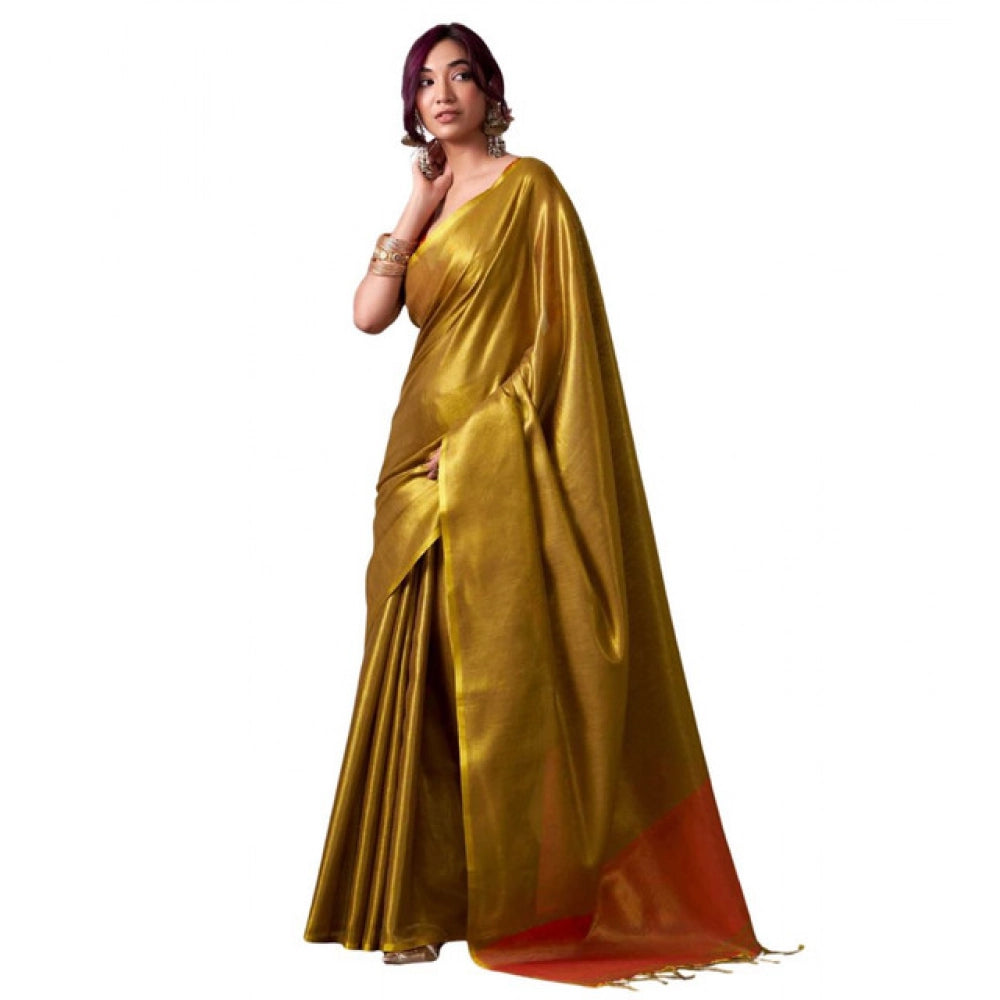 Women's Tissue Silk Solid Saree — Mustard