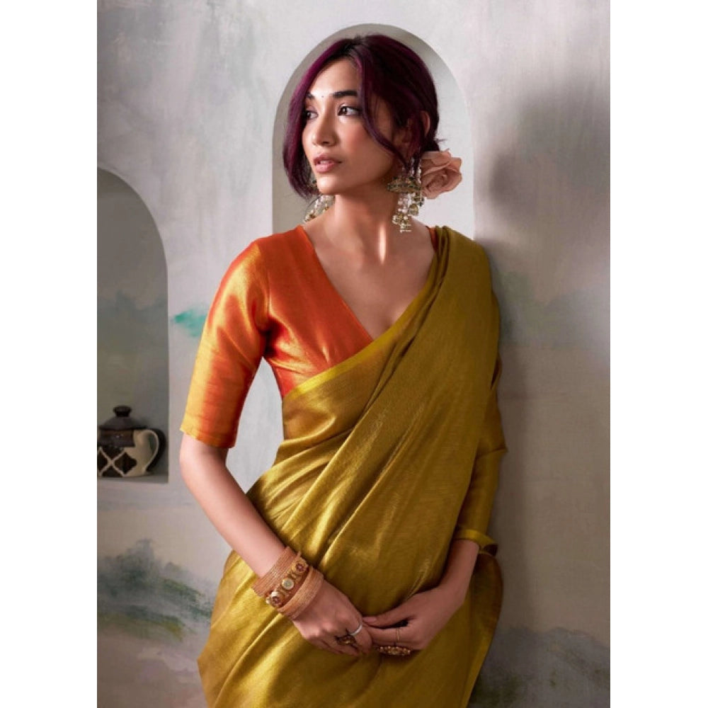 Women's Tissue Silk Solid Saree — Mustard
