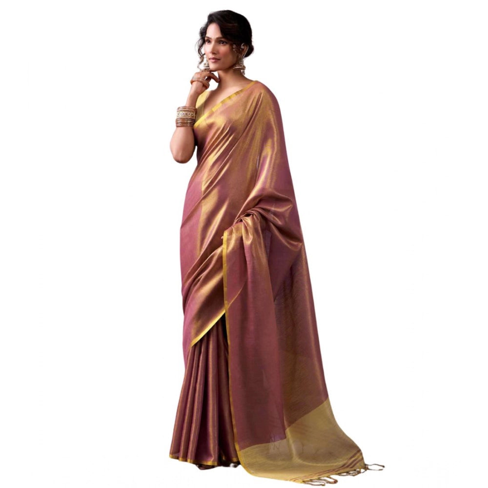 Women's Tissue Silk Solid Saree — Purple