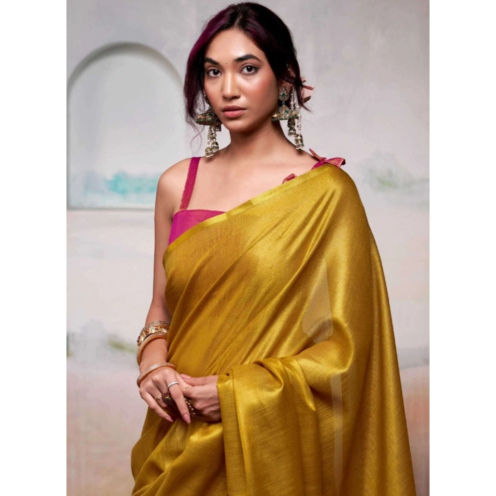 Women's Tissue Silk Solid Saree — Yellow