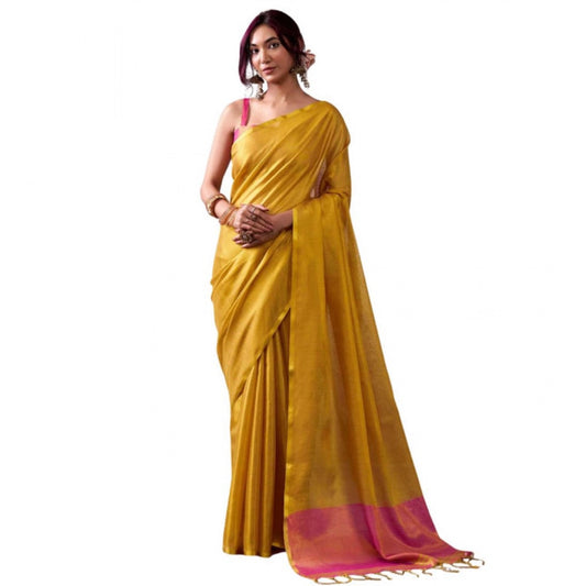 Women's Tissue Silk Solid Saree — Yellow