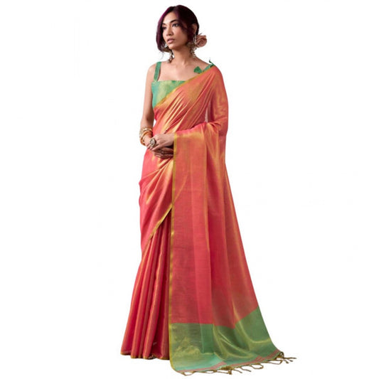 Women's Tissue Silk Solid Saree — Peach · 2552