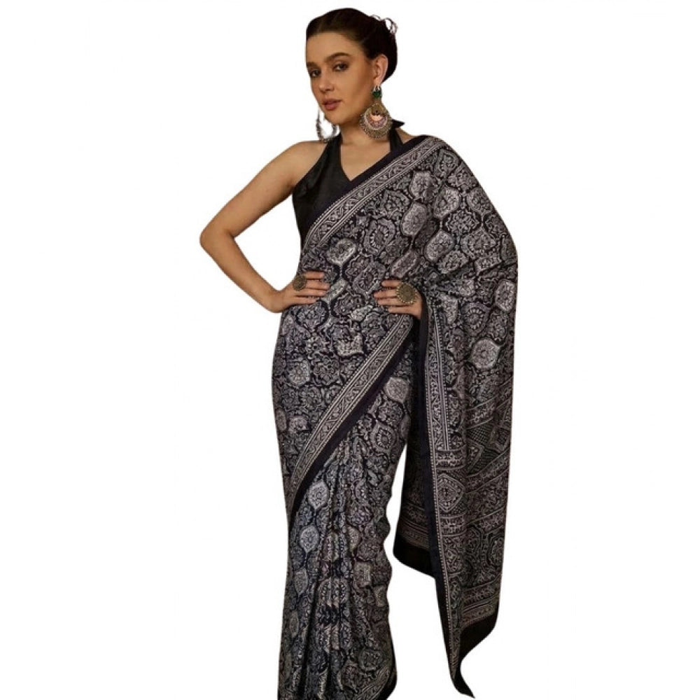 Women's Crepe Printed Saree — Black · 2573