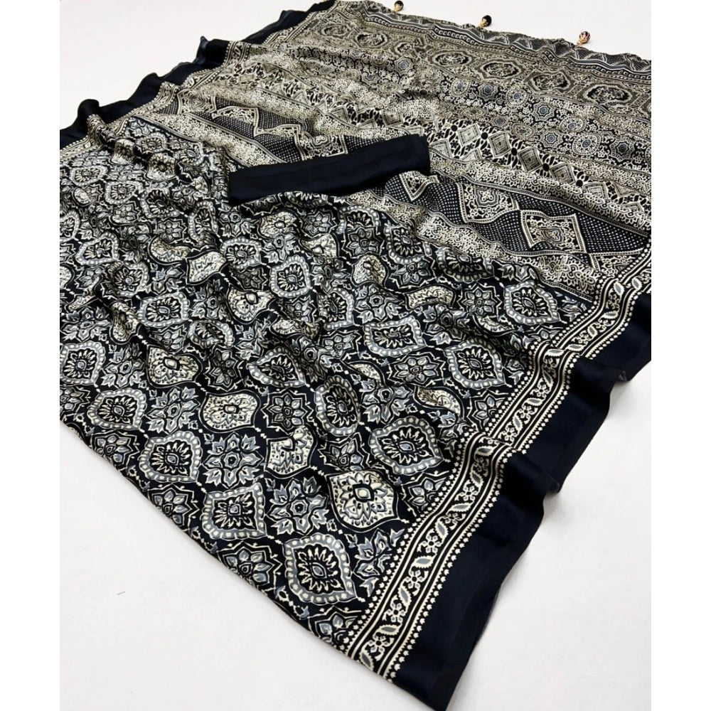 Women's Crepe Printed Saree — Black · 2573