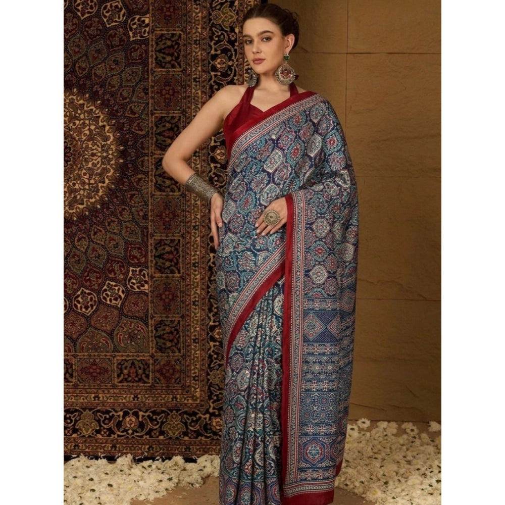 Women's Crepe Printed Saree — Navy Blue · 2575