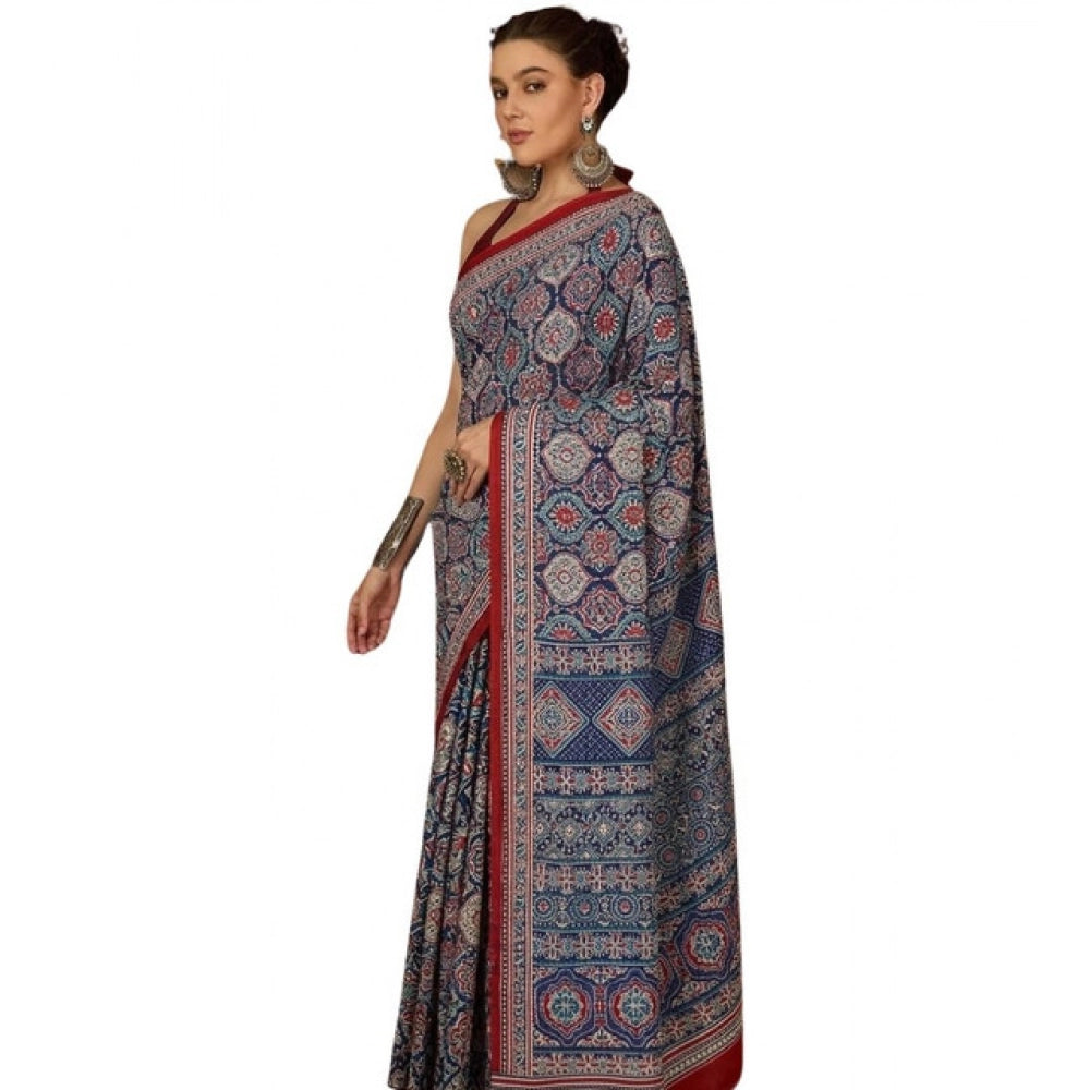 Women's Crepe Printed Saree — Navy Blue · 2575