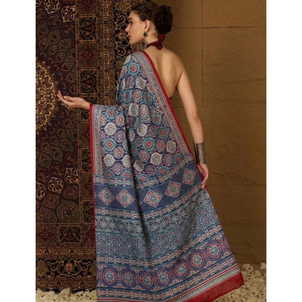 Women's Crepe Printed Saree — Navy Blue · 2575