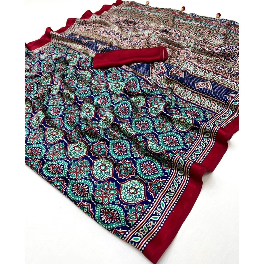 Women's Crepe Printed Saree — Navy Blue · 2575