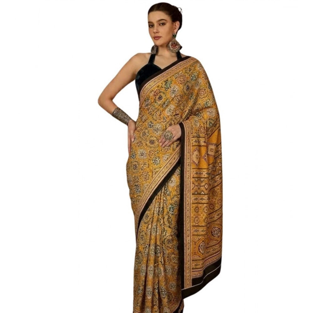 Women's Crepe Printed Saree — Yellow