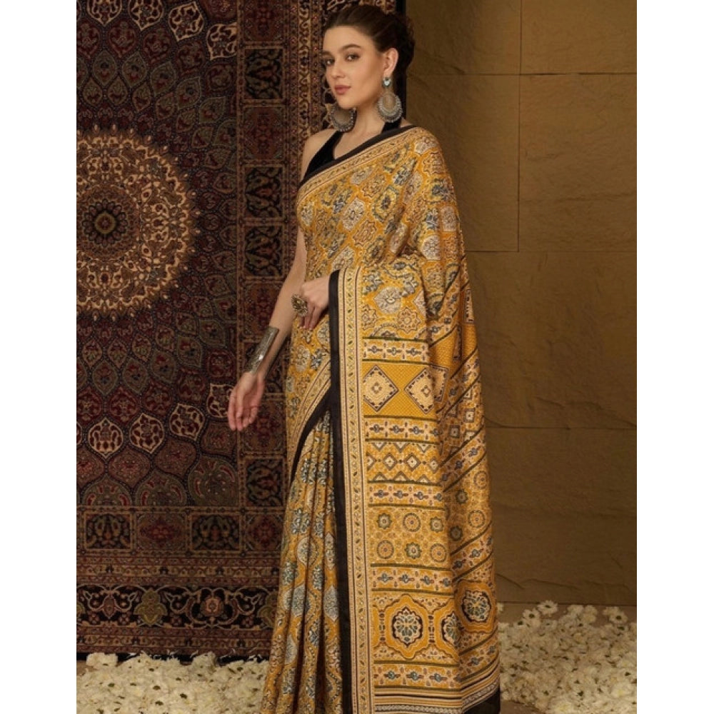 Women's Crepe Printed Saree — Yellow