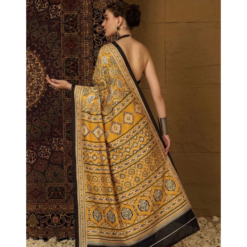 Women's Crepe Printed Saree — Yellow