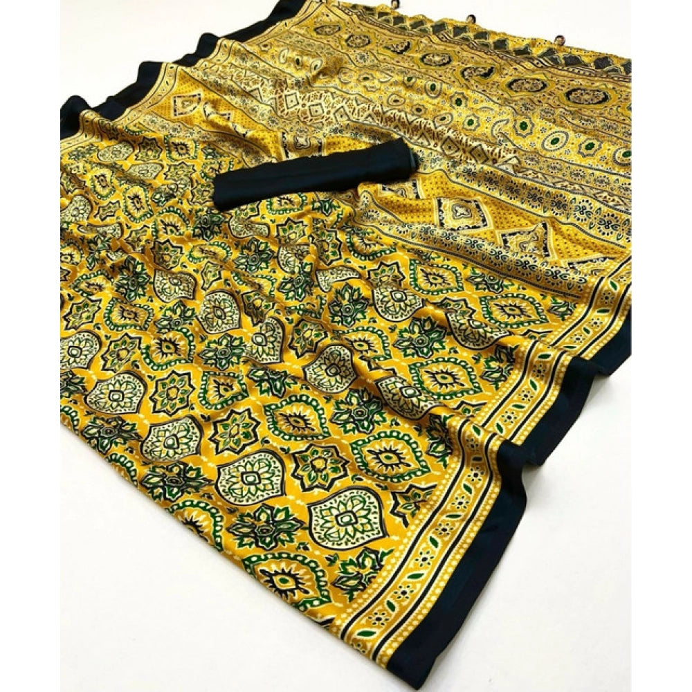 Women's Crepe Printed Saree — Yellow