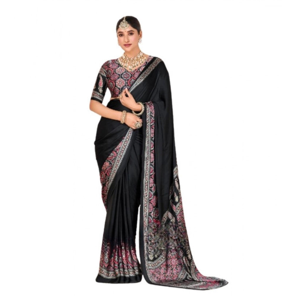 Women's Crepe Printed Saree — Black · 2579