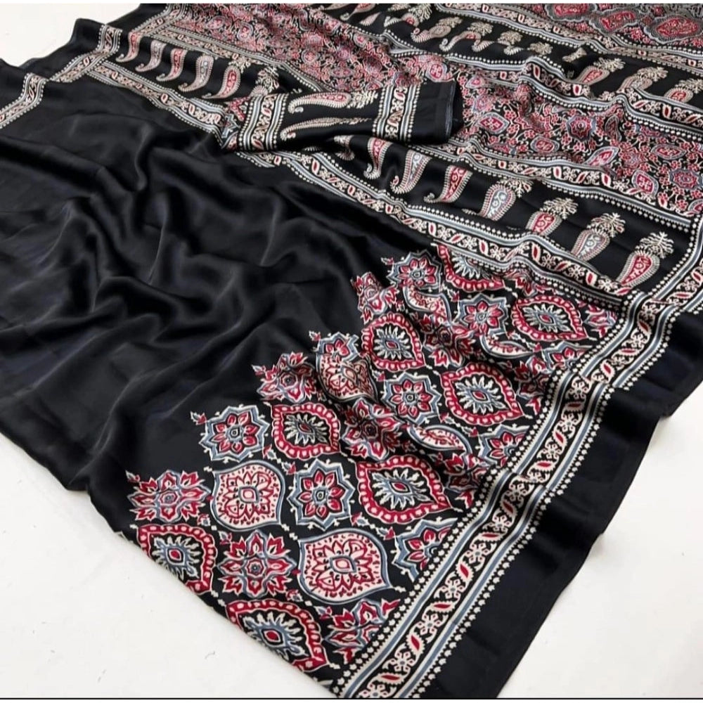 Women's Crepe Printed Saree — Black · 2579