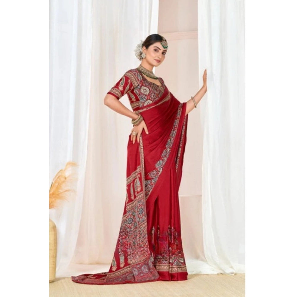 Women's Crepe Printed Saree — Maroon · 2580