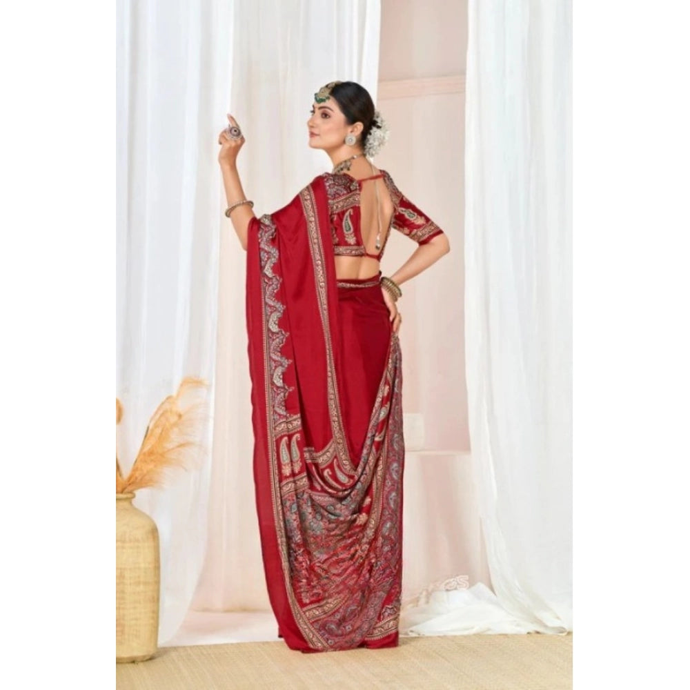 Women's Crepe Printed Saree — Maroon · 2580