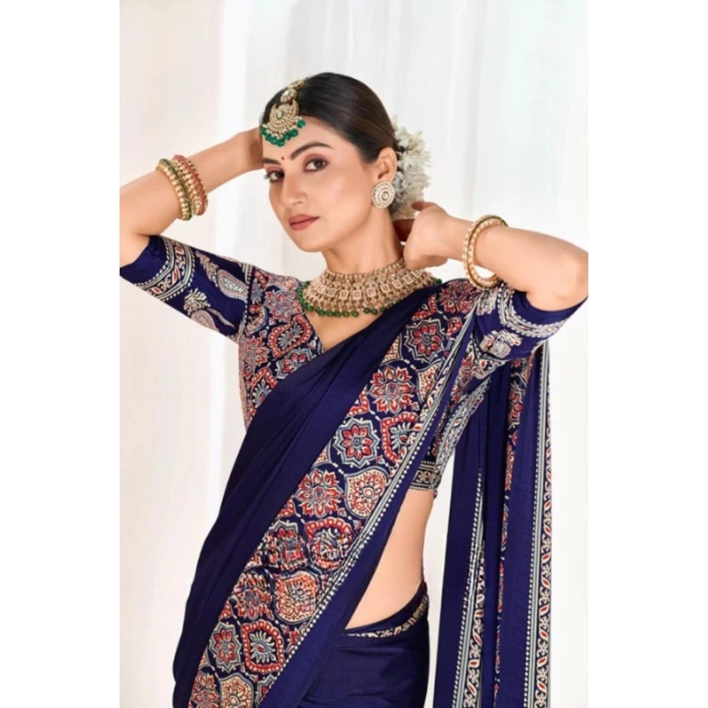 Women's Crepe Printed Saree — Navy Blue · 2581