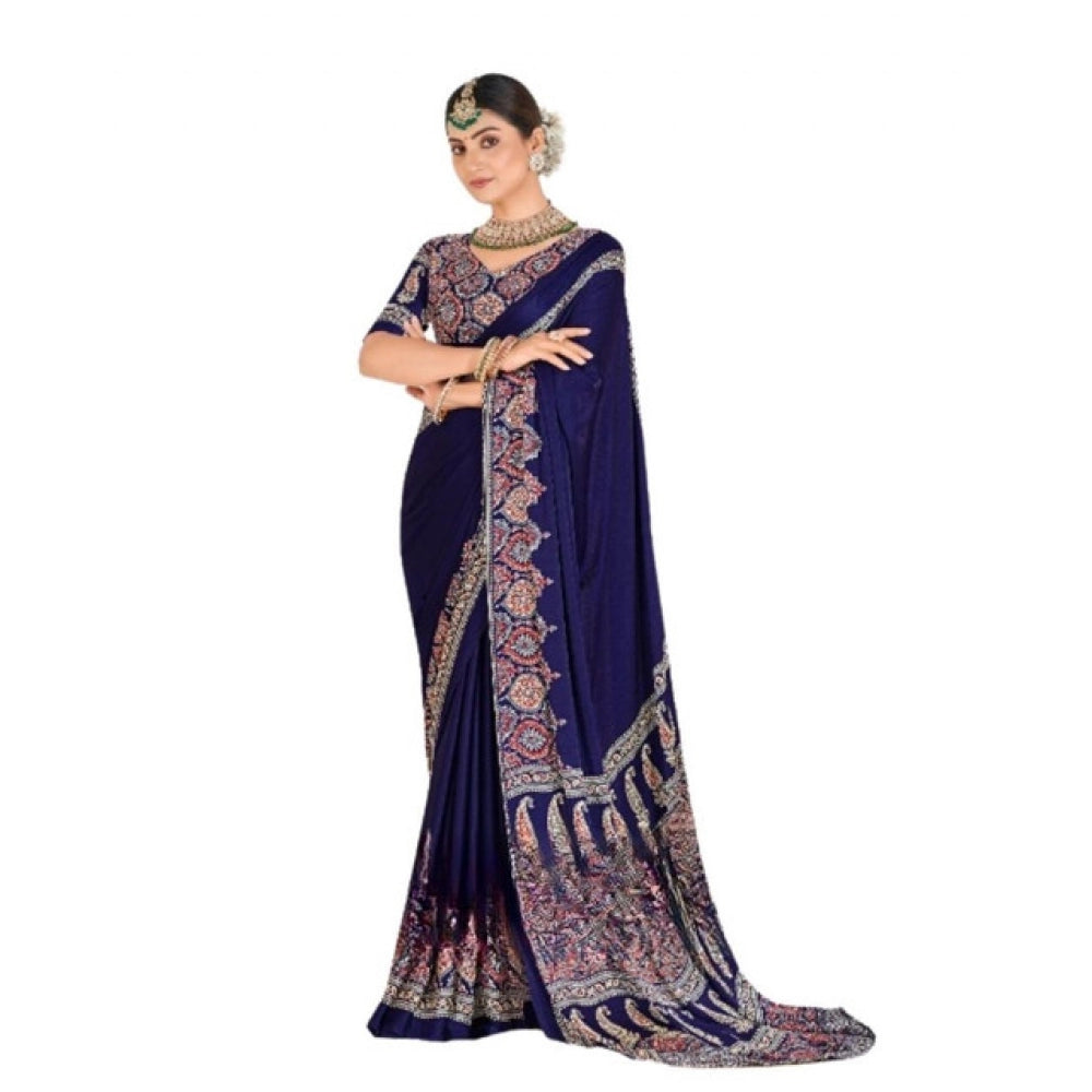 Women's Crepe Printed Saree — Navy Blue · 2581