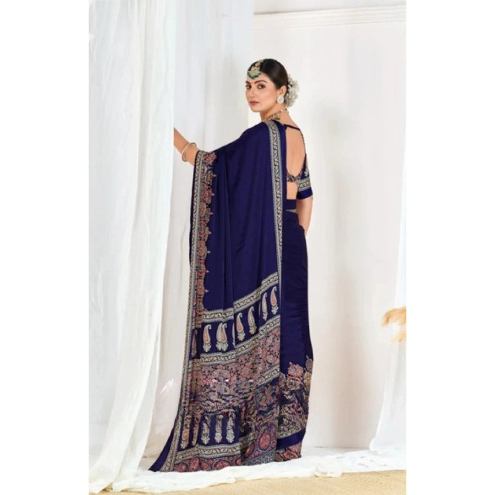 Women's Crepe Printed Saree — Navy Blue · 2581