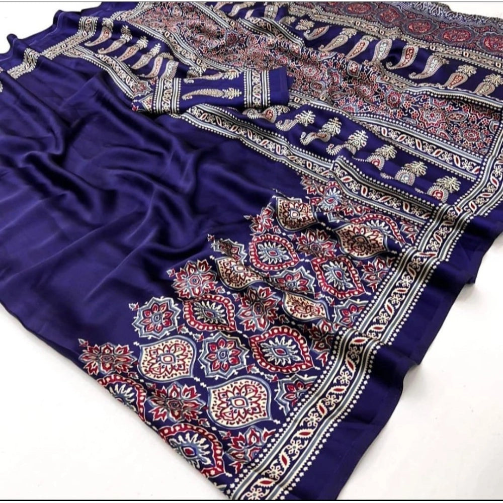 Women's Crepe Printed Saree — Navy Blue · 2581