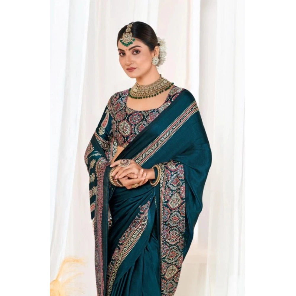 Women's Crepe Printed Saree — Teal