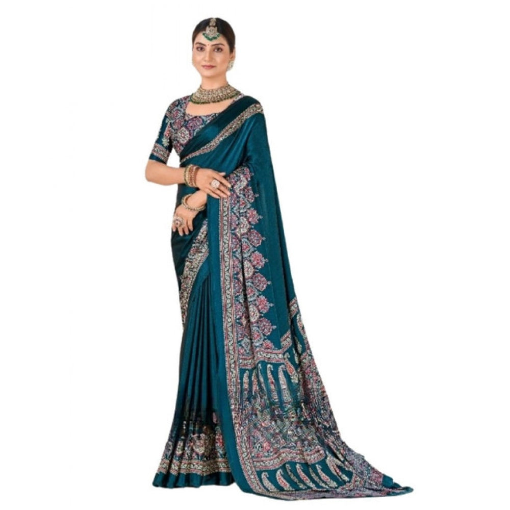 Women's Crepe Printed Saree — Teal