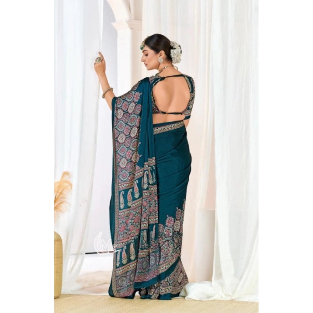 Women's Crepe Printed Saree — Teal