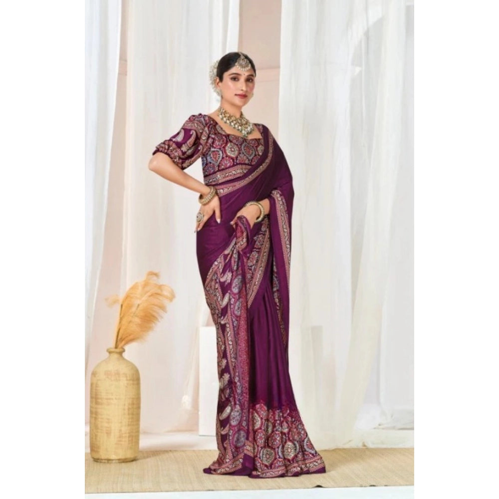 Women's Crepe Printed Saree — Wine