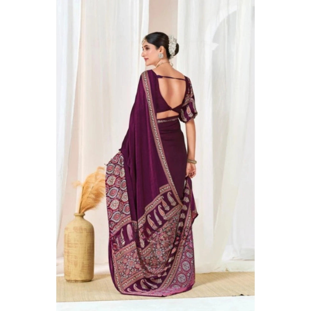 Women's Crepe Printed Saree — Wine