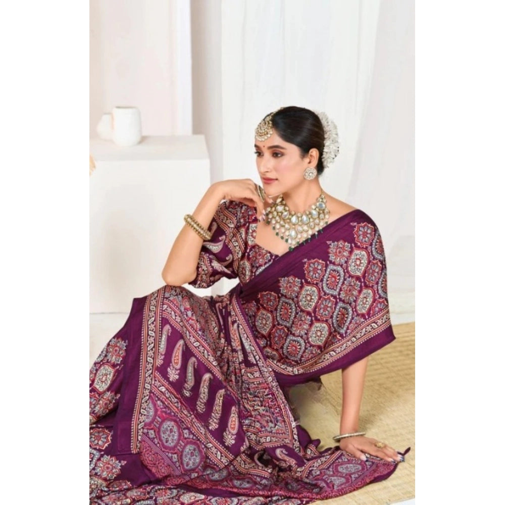 Women's Crepe Printed Saree — Wine