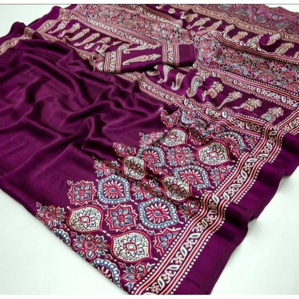 Women's Crepe Printed Saree — Wine