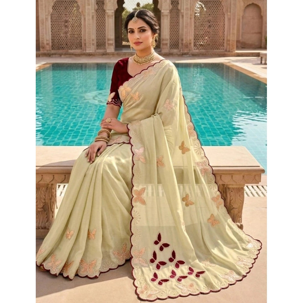 Women's Star Georgette Embellished Saree — Beige-Maroon
