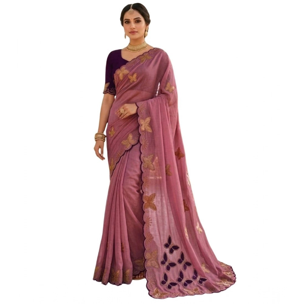 Women's Star Georgette Embellished Saree — Dusty Purple-Blue