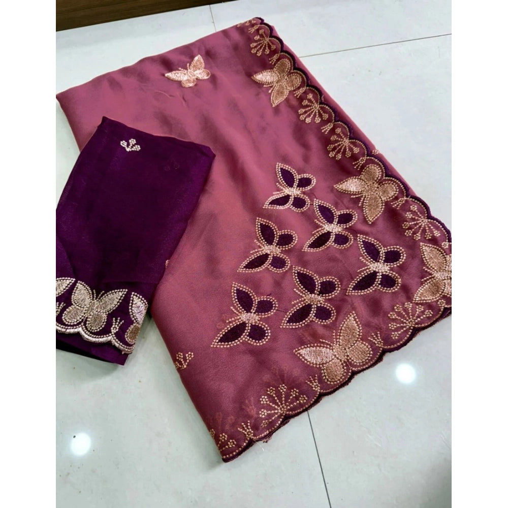 Women's Star Georgette Embellished Saree — Dusty Purple-Blue